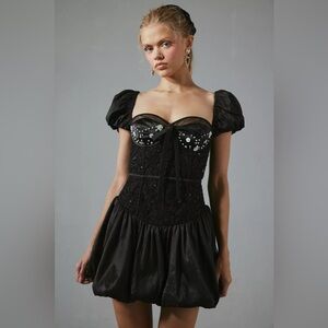 For Love & Lemons Mckenna Bubble Hem Mini Dress NWT